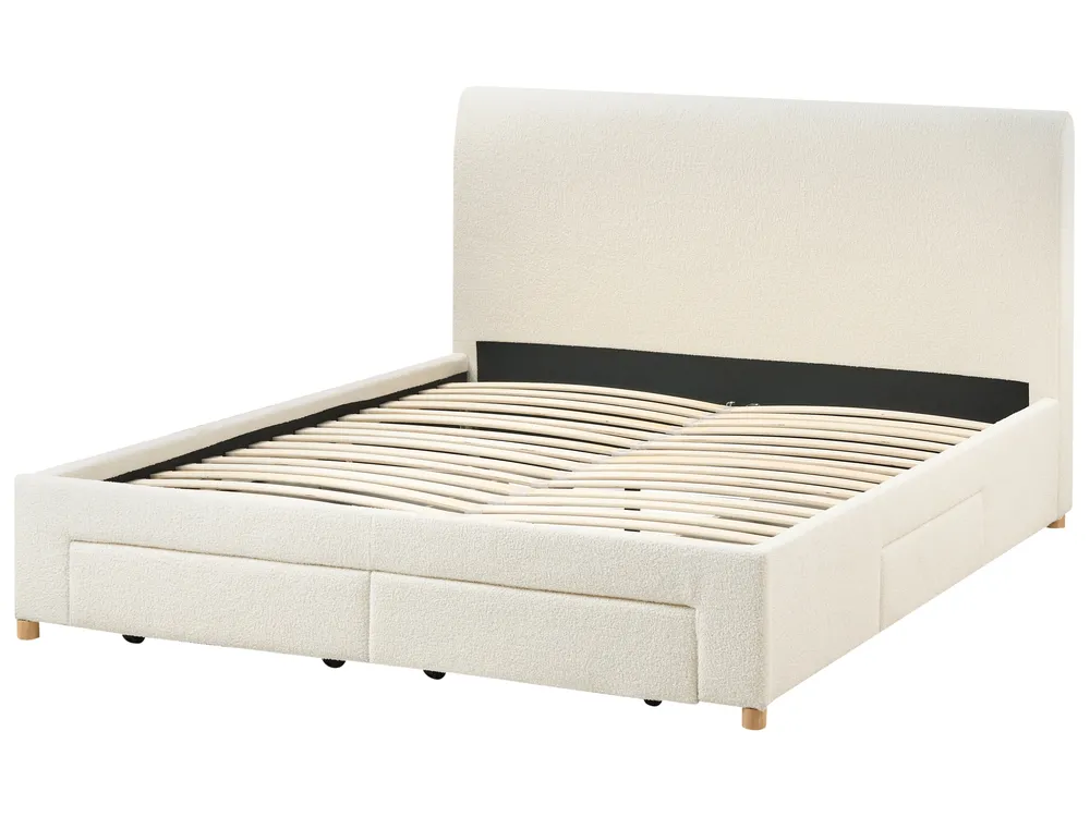 Bed with Storage Drawers SOUTRIN Boucle Off-White 180 x 200 cm (EU Super King)_993507