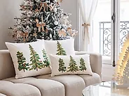Koristetyynysetti 3 kpl ZIVEN 30 x 50 cm 45 x 45 cm Puuvilla Valkoinen Joulukuvio_1164552