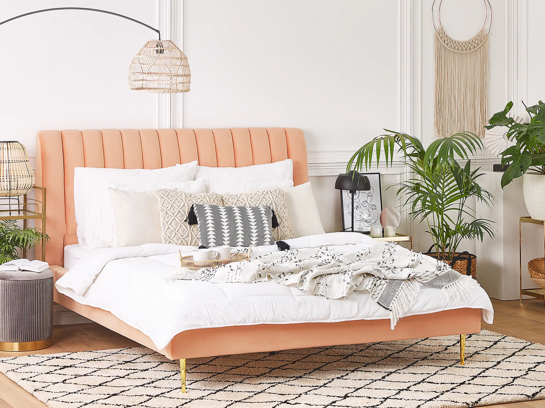 Bed Velvet MARVILLE 160 x 200 cm (EU King Size) Peach Pink_773425