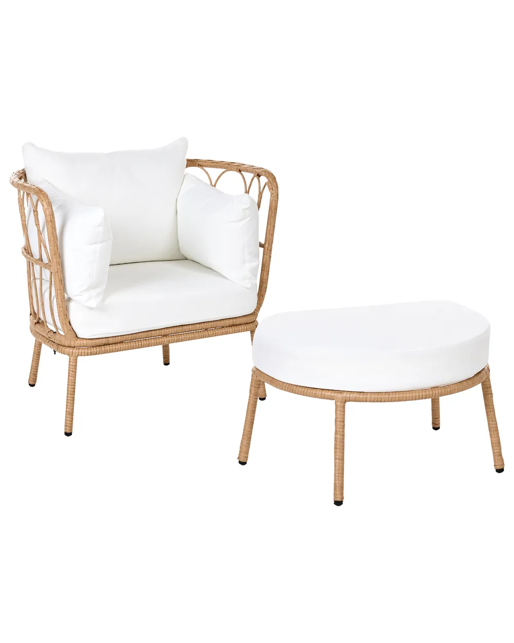 Garden Armchair FONNI with Footstool PE Rattan Light Brown