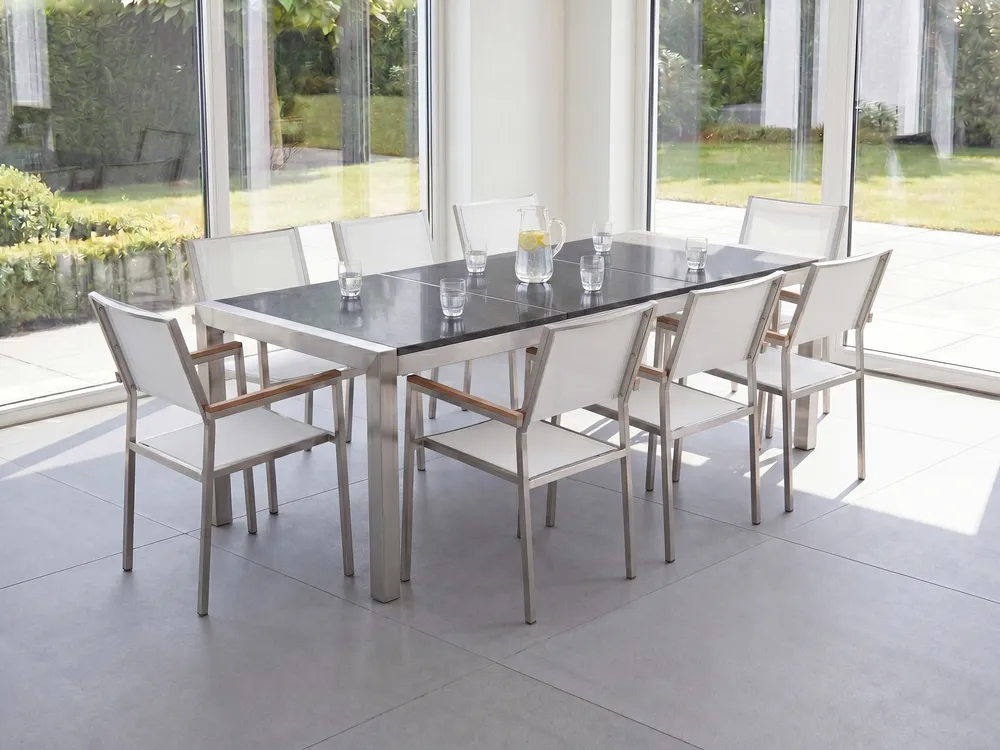 Garden Dining Set 8 Seater GROSSETO Triple Plate Granite Polished Grey/ White_766698