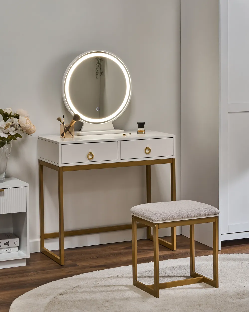 Dressing Table with Mirror and Stool AUXON LED White