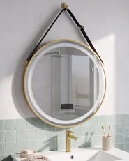 Badrumsspegel med LED DAROIS 60 cm 60 cm med inbyggd Bluetooth-högtalare Guld_932297