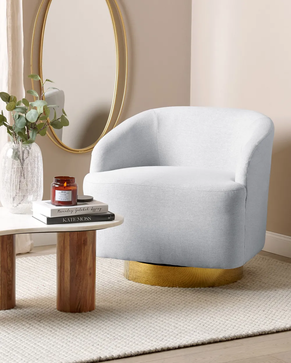 Swivel Armchair LAVIK Fabric Light Grey