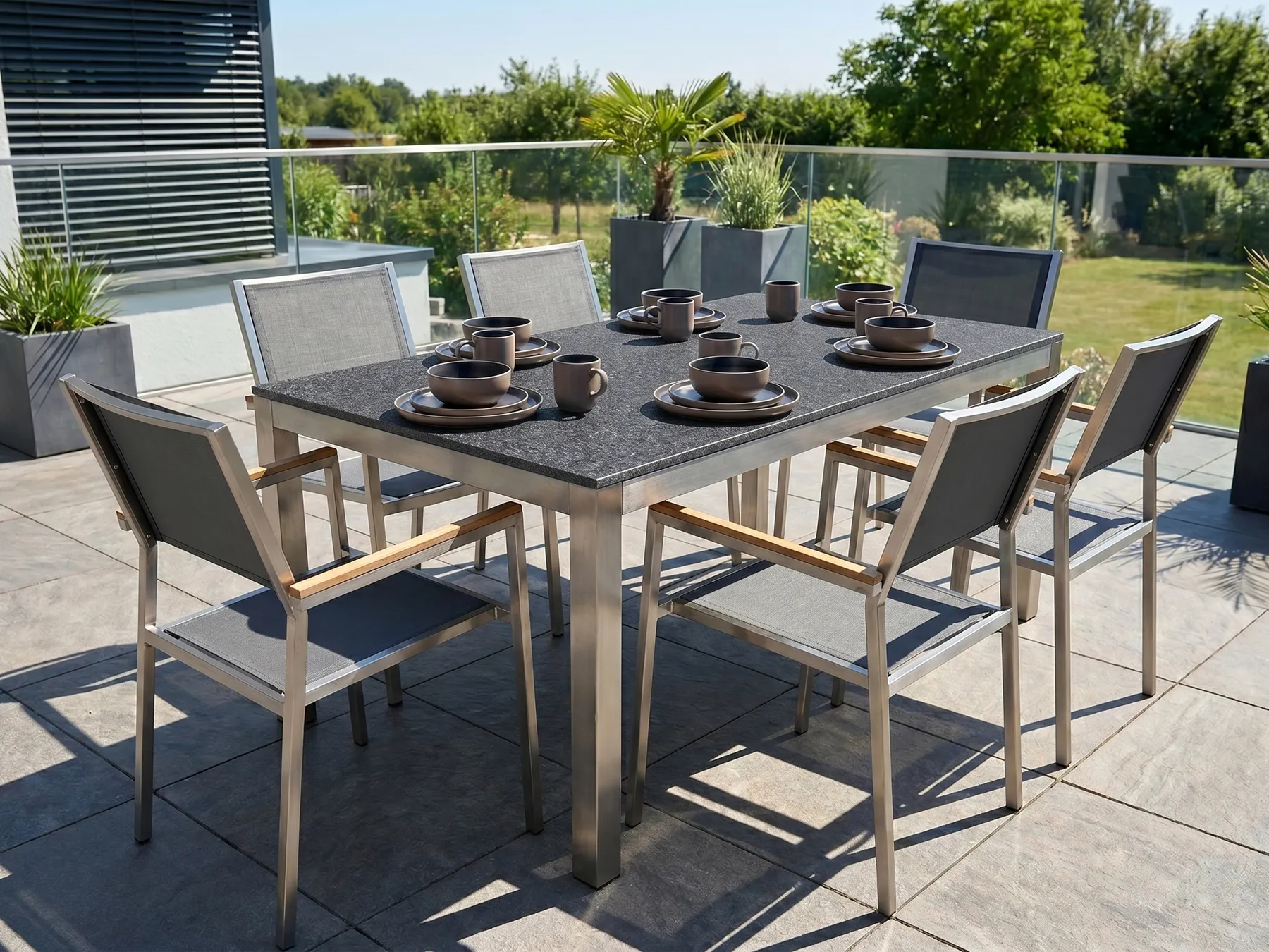 Garden Dining Set 6 Seater GROSSETO Granite Flamed Black/ Grey_435199
