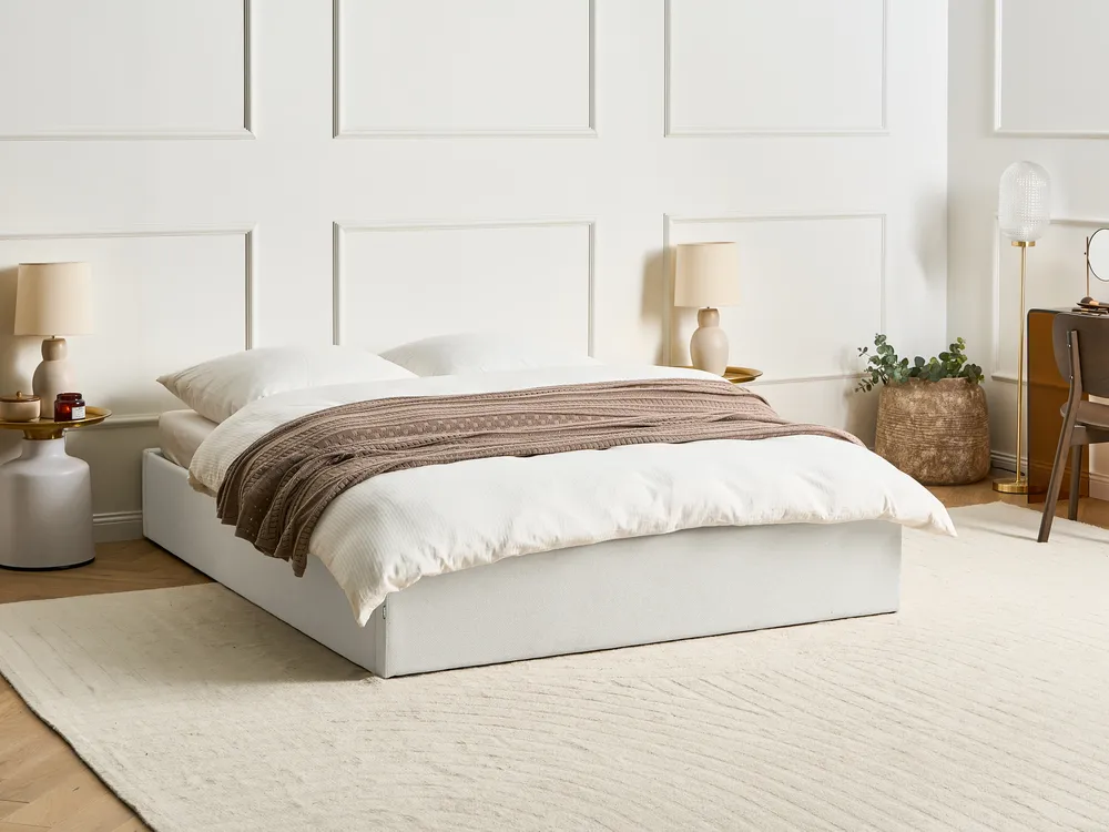 Ottoman Bed without Headboard DINAN Fabric Light Beige 160 x 200 cm (EU King Size)
