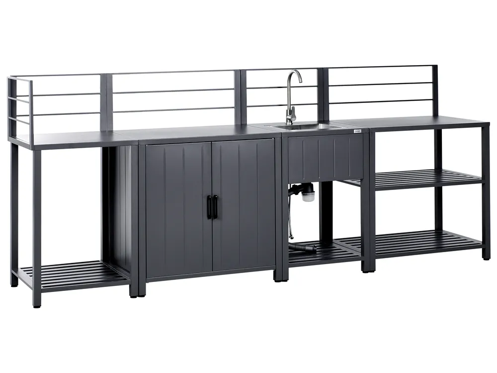 4 Piece Outdoor Kitchen Set with Sink VIGGIANO Graphite Grey Metal_1062044