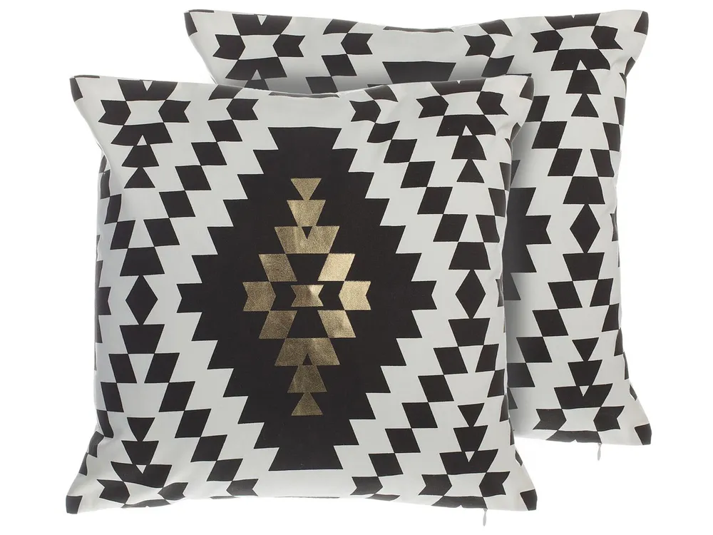 Set of 2 Decorative Cushions COLEUS 45 x 45 cm Cotton Black Geometric Pattern