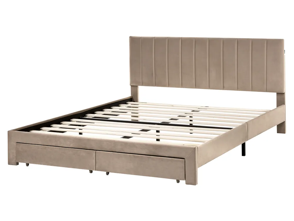 Bed with Storage Drawers LONZAC Velvet Taupe 160 x 200 cm (EU King Size)_1014844