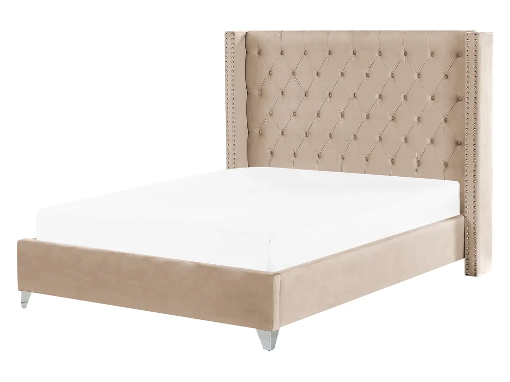 Bed Velvet LUBBON 160 x 200 cm (EU King Size) Beige