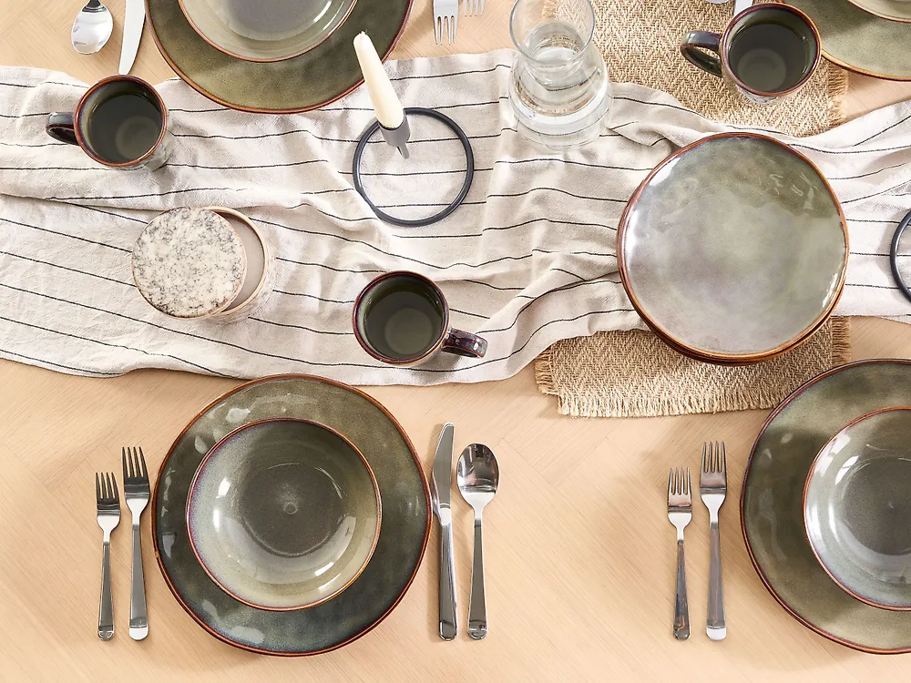 Set med 8 middagstallrikar THYME Stengods Mörkgrön 28 cm_1173639