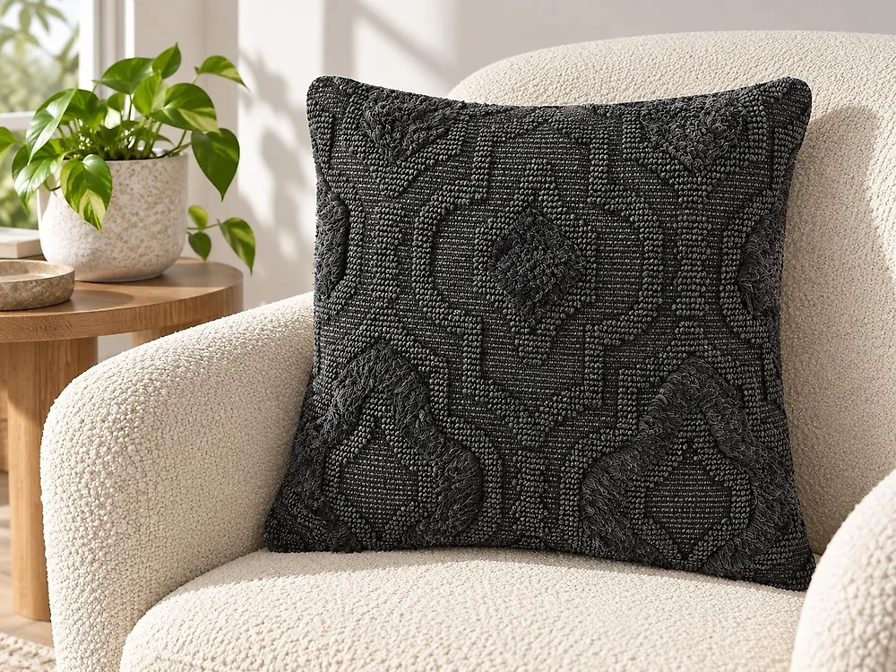 Throw Cushion PAIKA 45 x 45 cm Cotton Dark Grey Solid_1176782