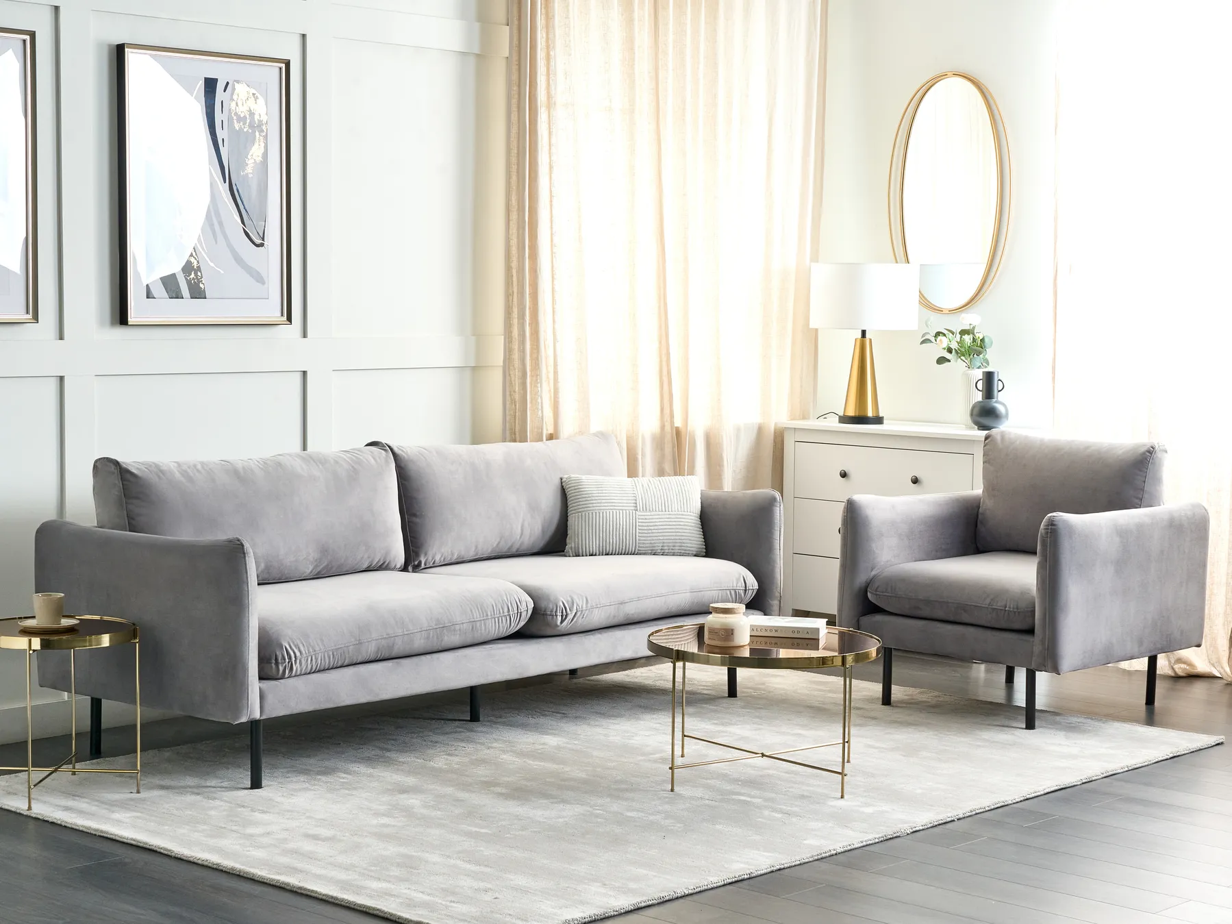 Living Room Set 4 Seater VINTERBRO Velvet Grey_900585