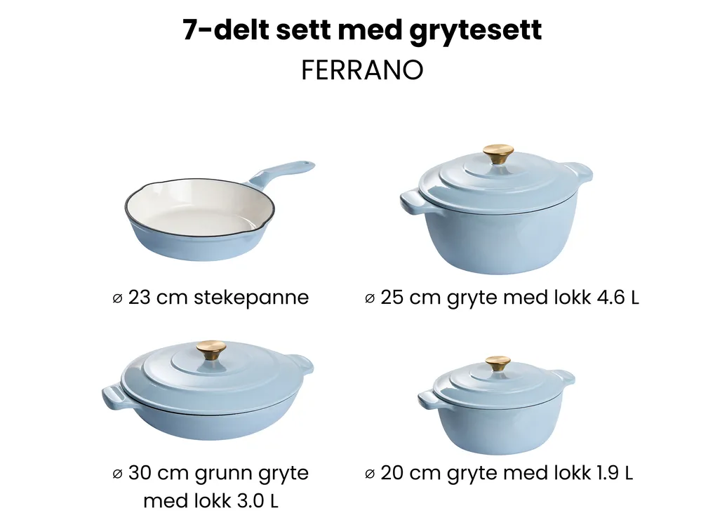 7-delers støpejernssett FERRANO Lyseblå_1073735