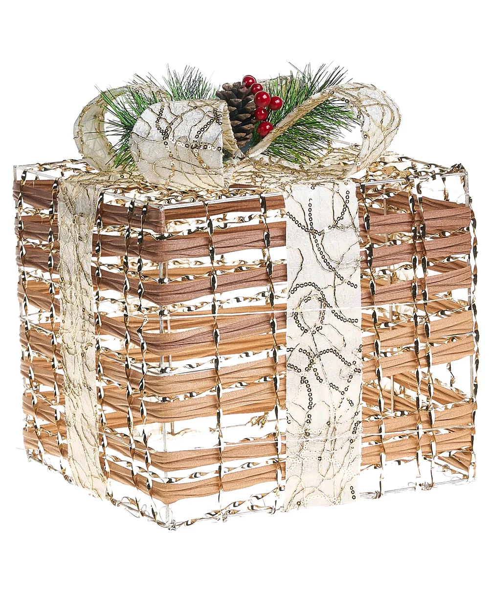 Set of 3 Christmas Decorations LED TISSO 20/25/30 cm Christmas Gifts Brown_1025149