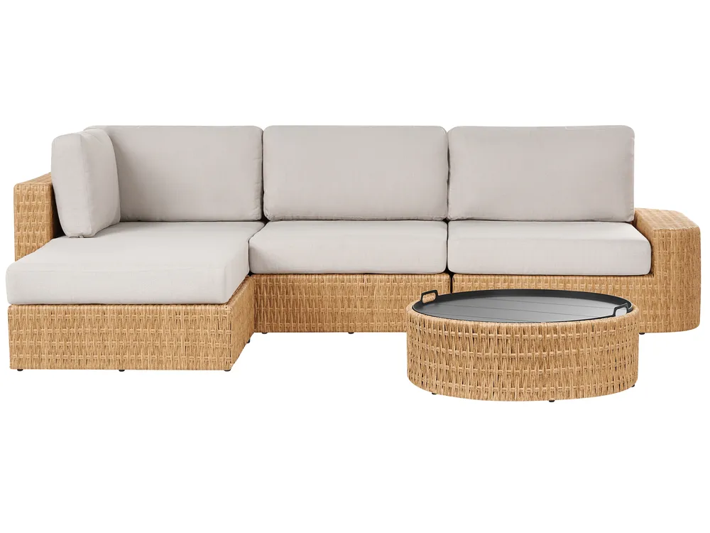 Garden Corner Sofa with Table 4 Seater OLIVERI PE Rattan Beige Right Hand