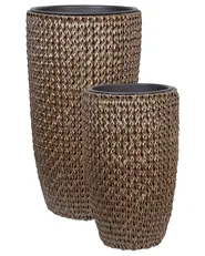 Set med 2 växtkrukor CEDRUS 37/45 cm Konstrotting Brun_897242