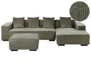 Corner Sofa 4 Seater LUNGO with Ottoman Corduroy Green Left Hand_962277