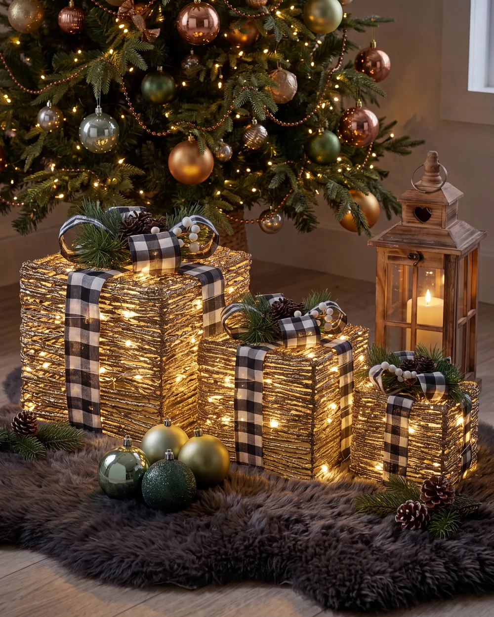 Set of 3 Christmas Decorations LED ARRESKOV 20/25/30 cm Christmas Gifts Brown_1142949