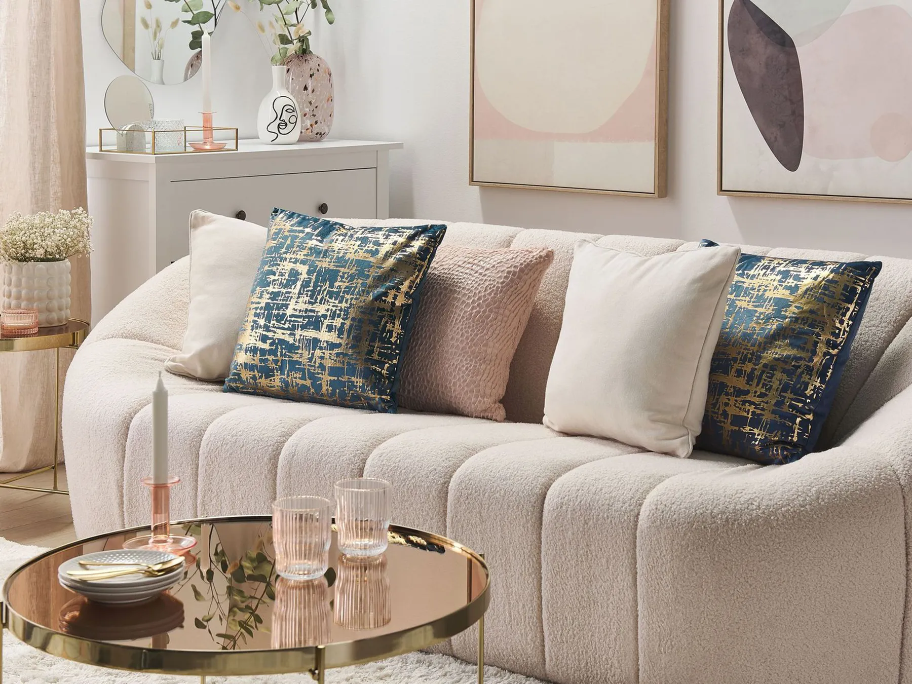 Set of 2 Decorative Cushions GARDENIA 45 x 45 cm Velvet Blue Abstract Pattern_819805