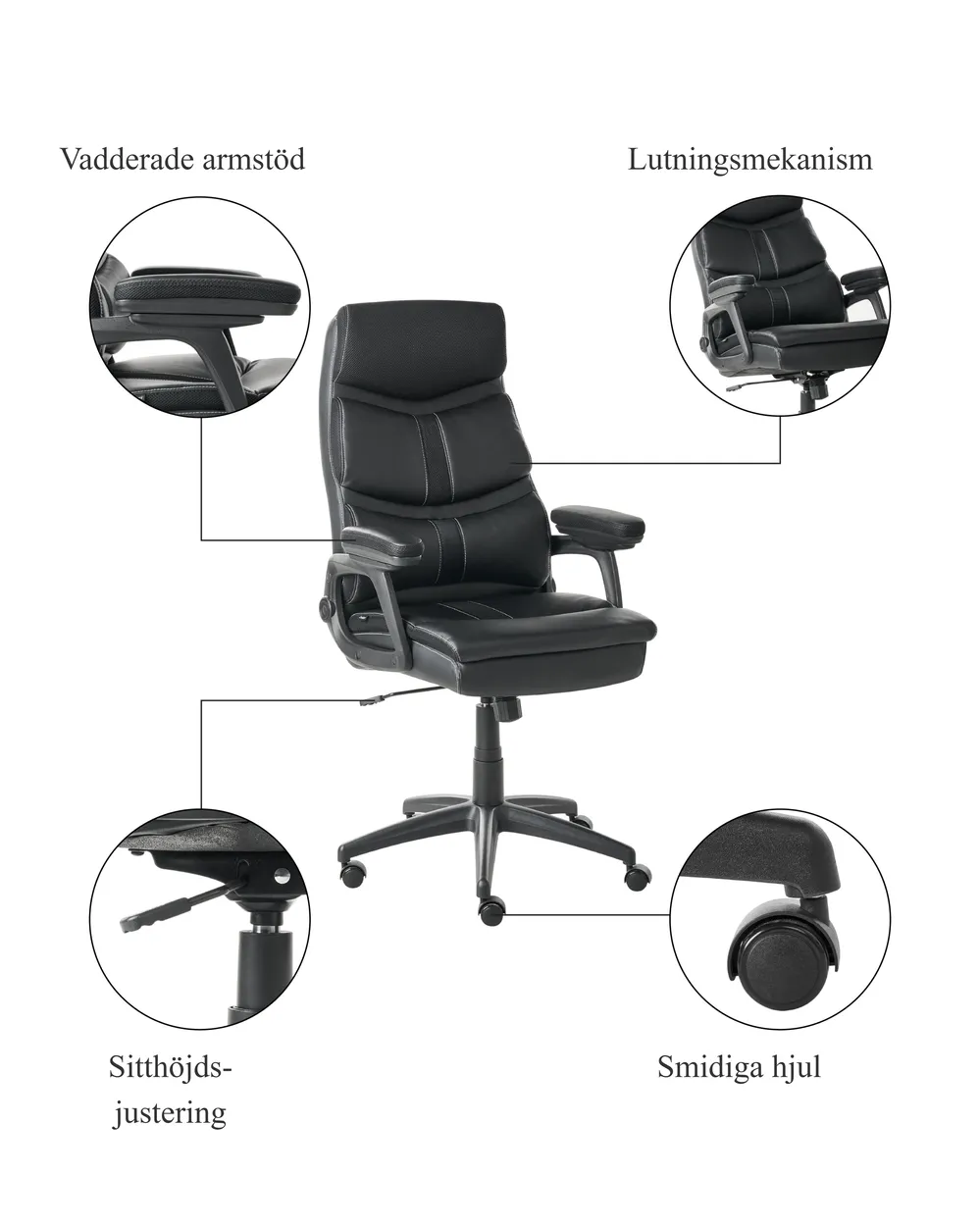 Kontorsfåtölj RULER Konstläder Svart_995311