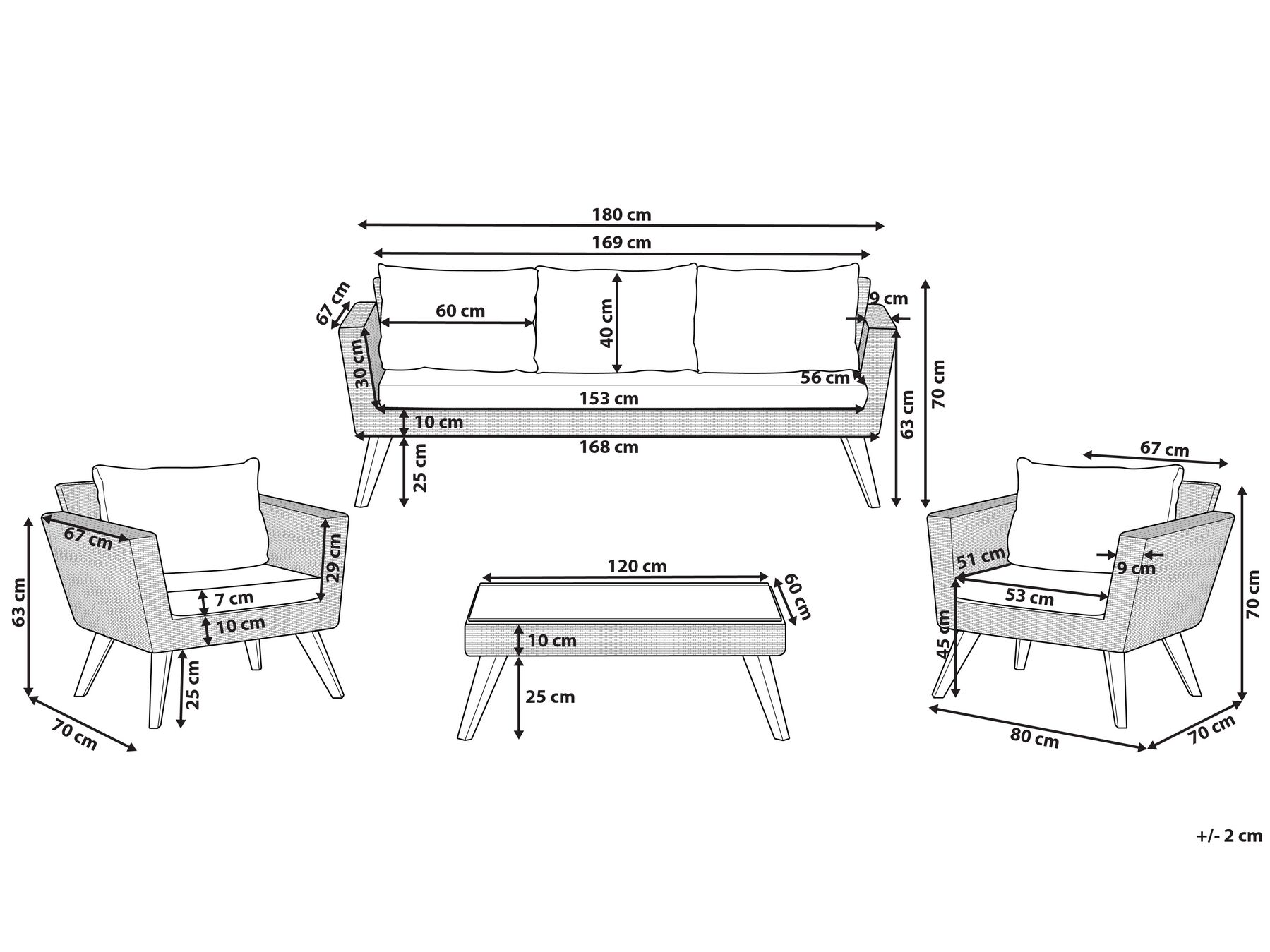 Garden Lounge Set with Table 5 Seater VITTORIA PE Rattan Grey_796412