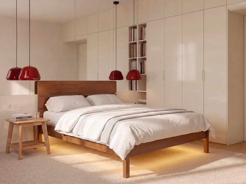 Bed with LED Wood BOISSET 120 x 200 cm (EU Small Double) Dark Brown