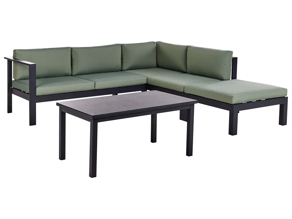 Garden Corner Sofa with Table 5 Seater MESSINA Metal Green Left Hand_929481