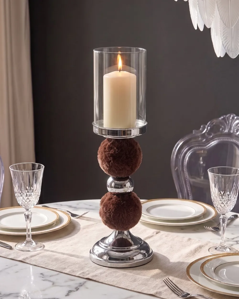 Candle Holder PADRE 38 cm Glass Brown