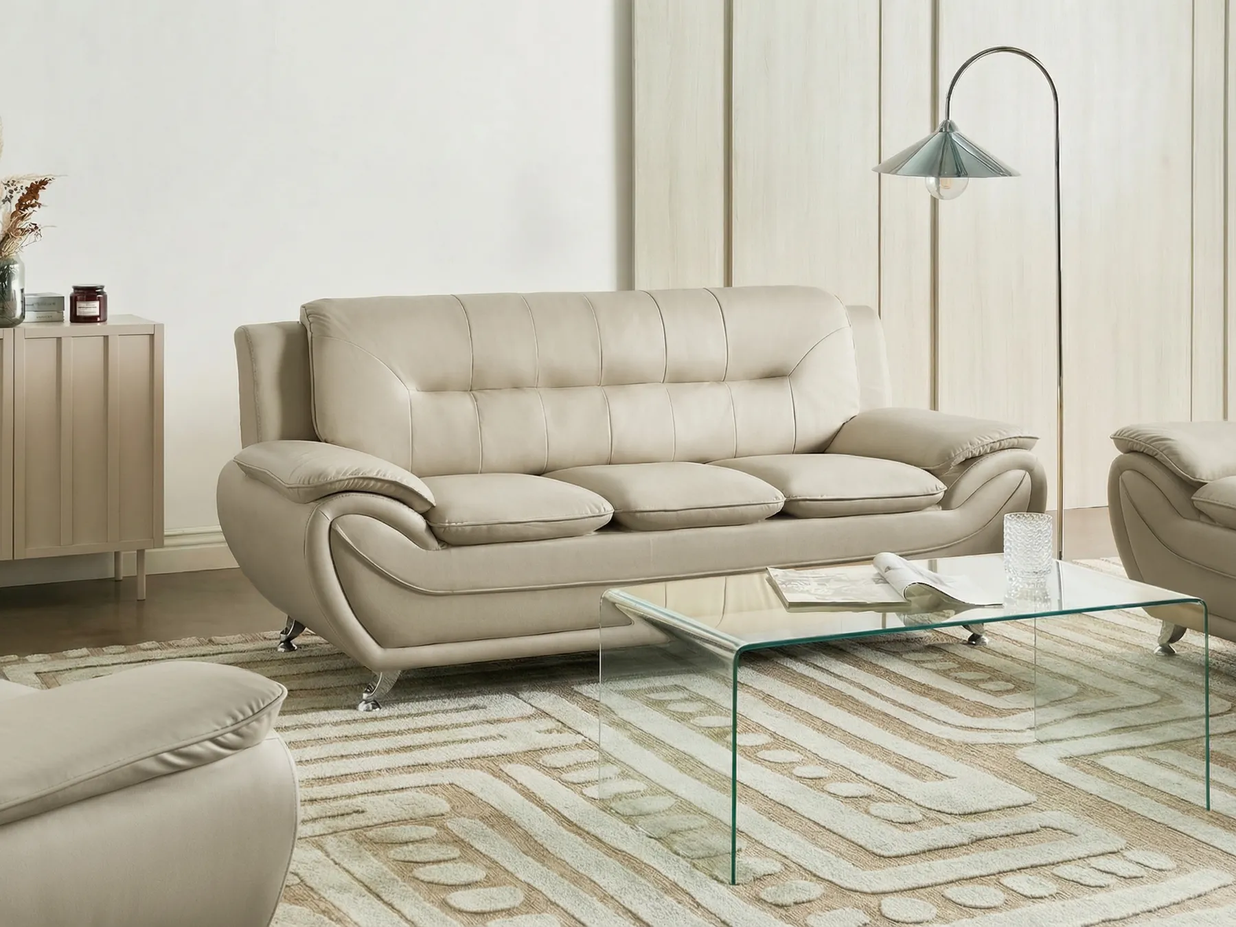 Soffa 3-sits LEIRA Konstläder Beige_1058721