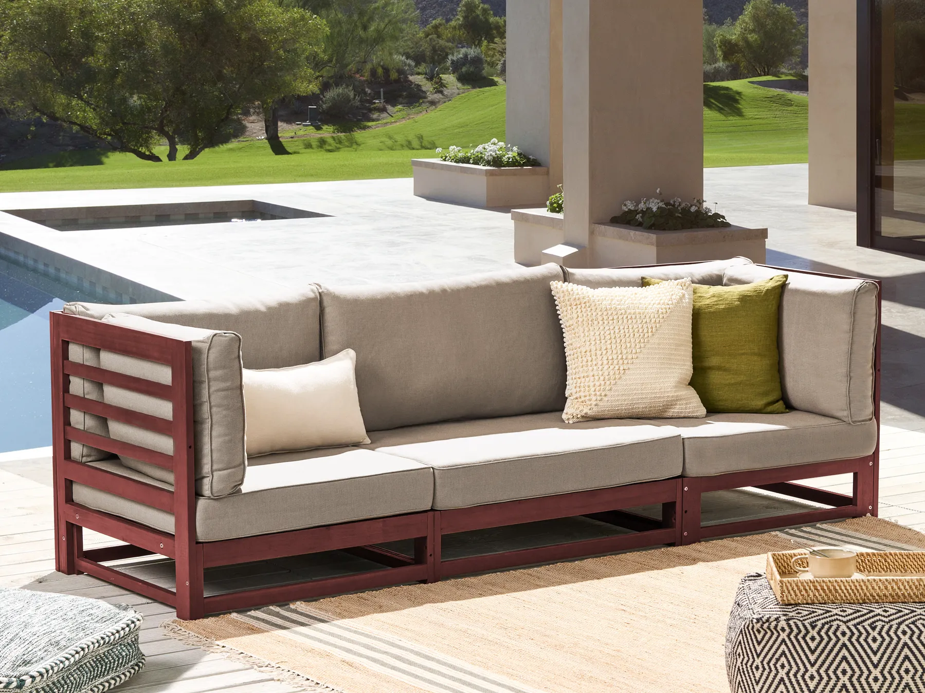Garden Sofa 3 Seater TRANI Modular Certified Acacia Wood Dark Red_852160