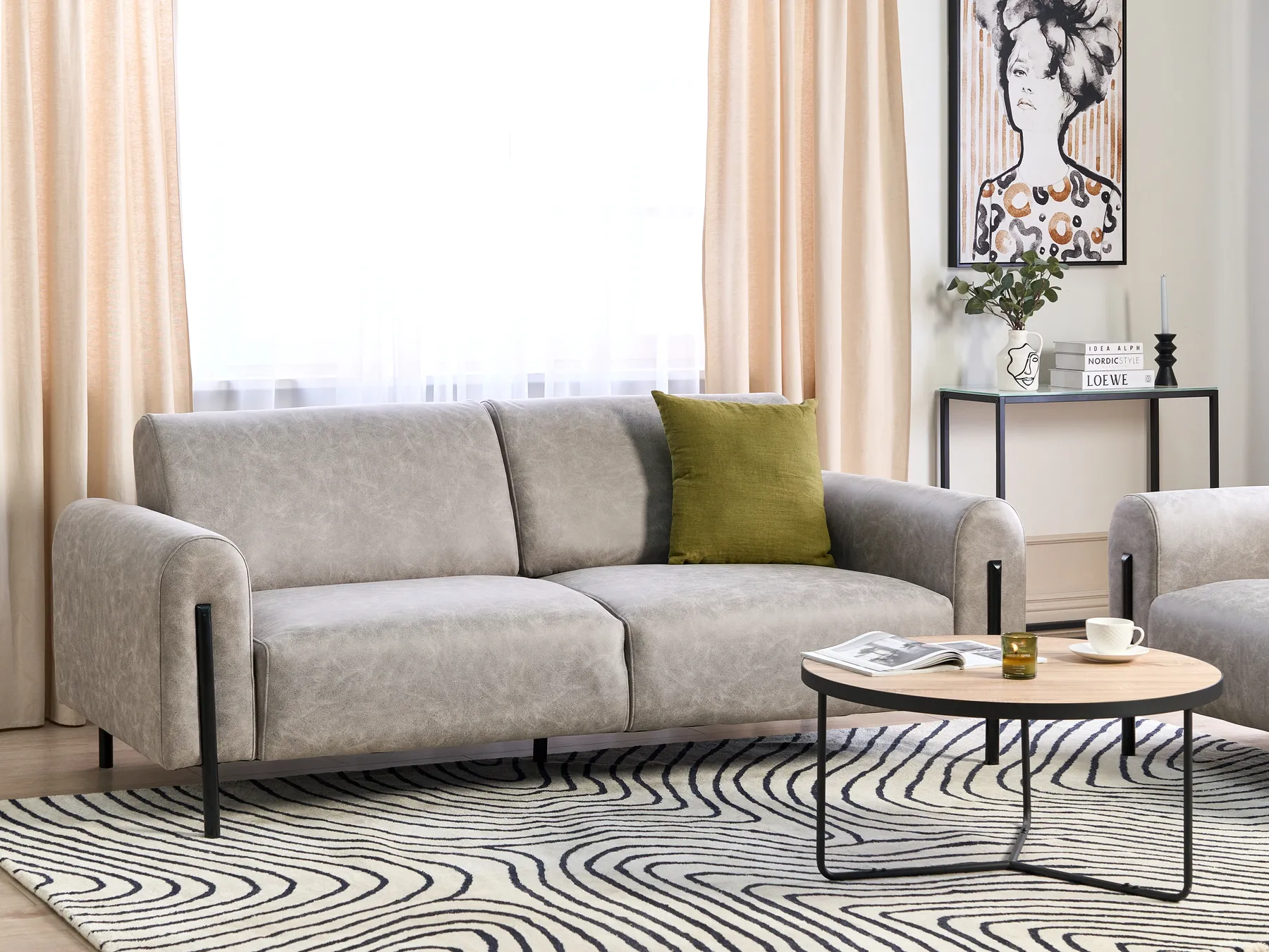 Sofa 3 Seater ASKIM Fabric Light Grey_917605