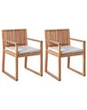 Set of 2 Garden Chairs with Cushions SASSARI PREMIUM Certified Acacia Wood Light Grey