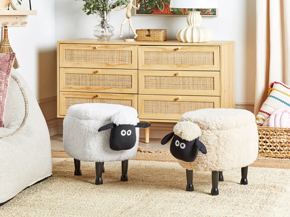 Storage Animal Stool SHEEP Sheep Fabric White