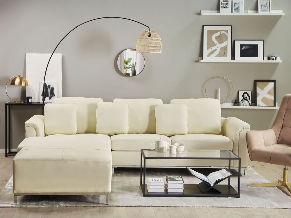 Corner Sofa OSLO with Ottoman Leather Light Beige Right Hand