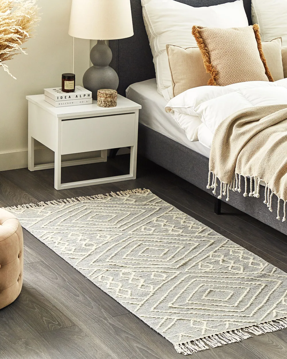 Cotton Area Rug Grey and White KHENIFRA Various Sizes