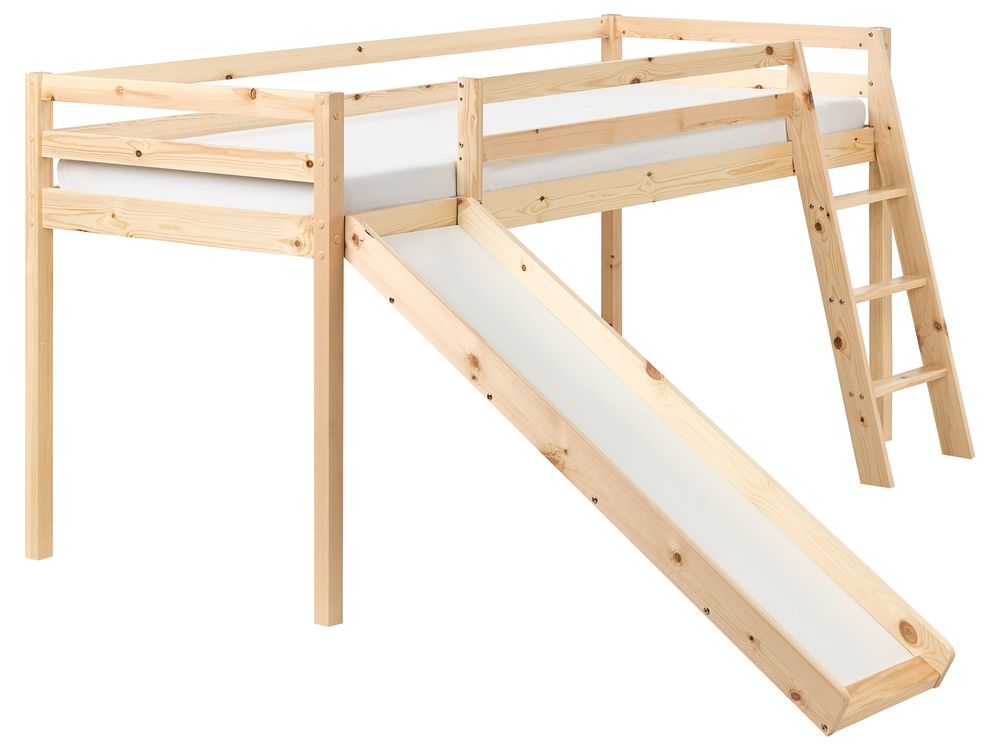 Halvhøy seng Furutre STAPLE 90 x 200 cm med sklie Lysebrun