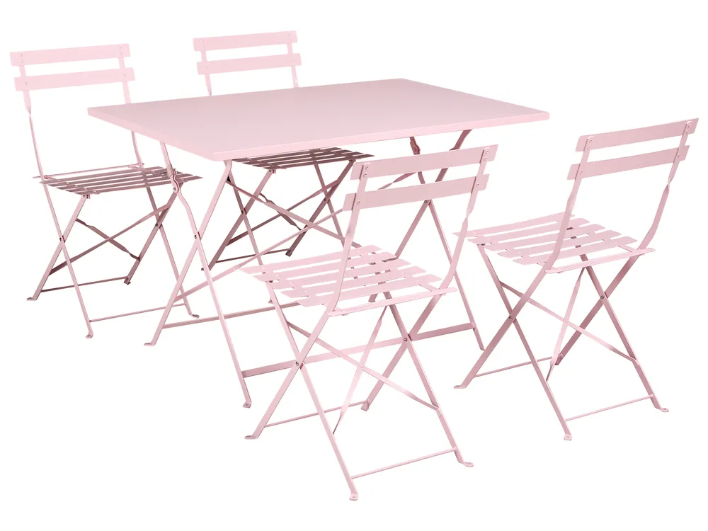 Garden Dining Set 4 Seater FIORI Folding Metal Pastel Pink