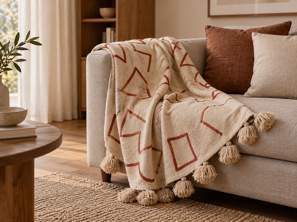 Pledd BHIWANI Bomull 130 x 180 cm Beige