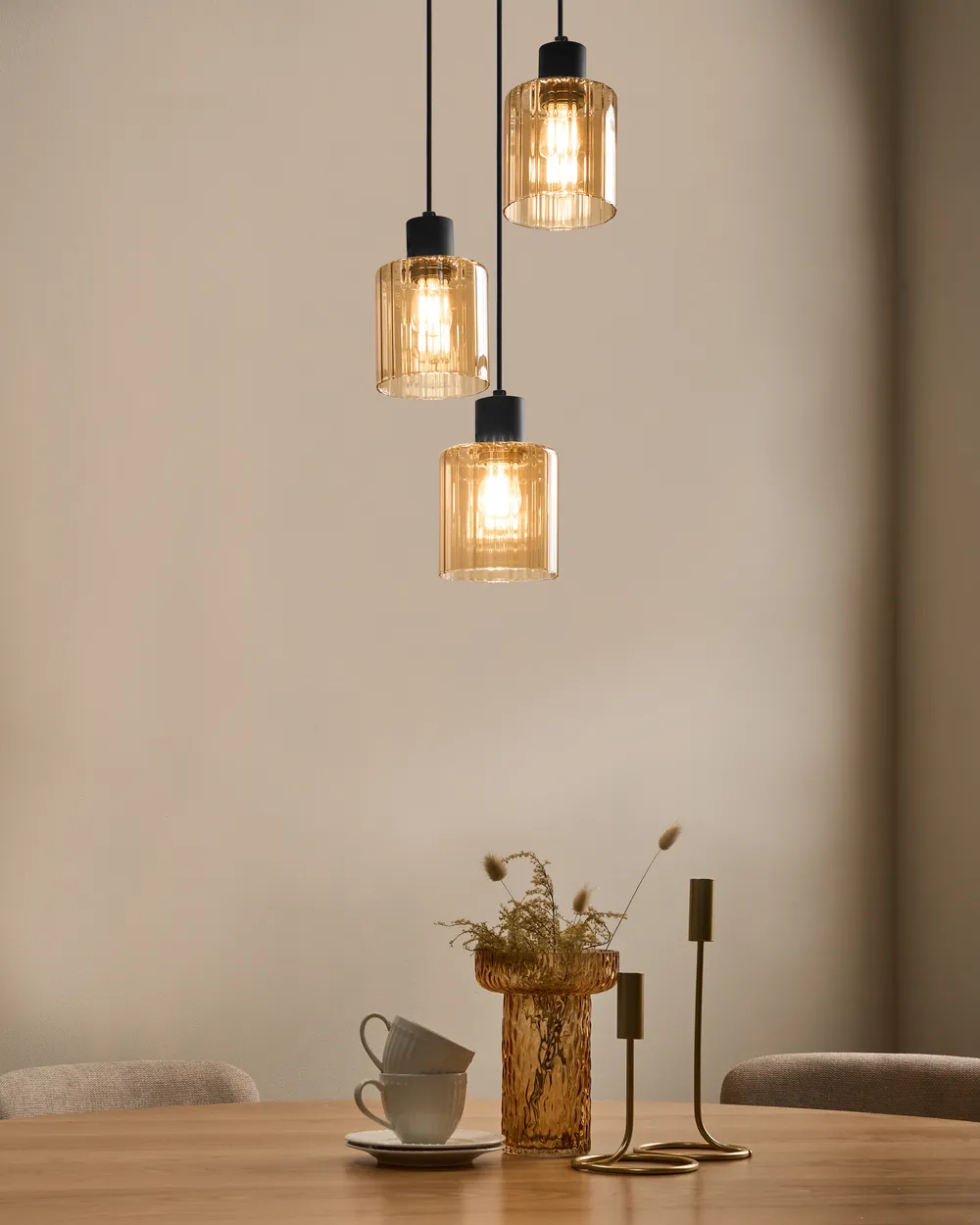 3 Light Pendant Lamp KITARE Glass Beige