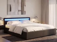 Ottoman Bed with LED ARMELLE Faux Leather Black 180 x 200 cm (EU Super King)_1133078