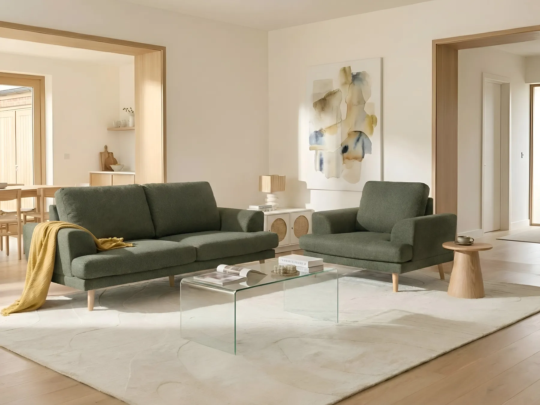 Living Room Set 4 Seater KILDAL Fabric Green_1058837