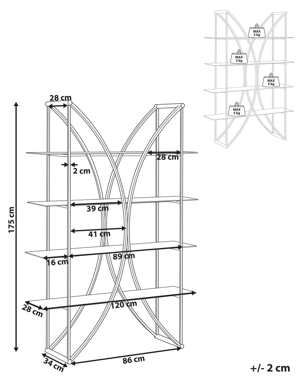 4 Tier Shelving Unit HOLLOW 175 cm Metal Silver_895902