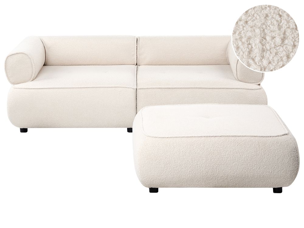 Soffa 3-sits SALLA med fotpall Bouclé Off-White