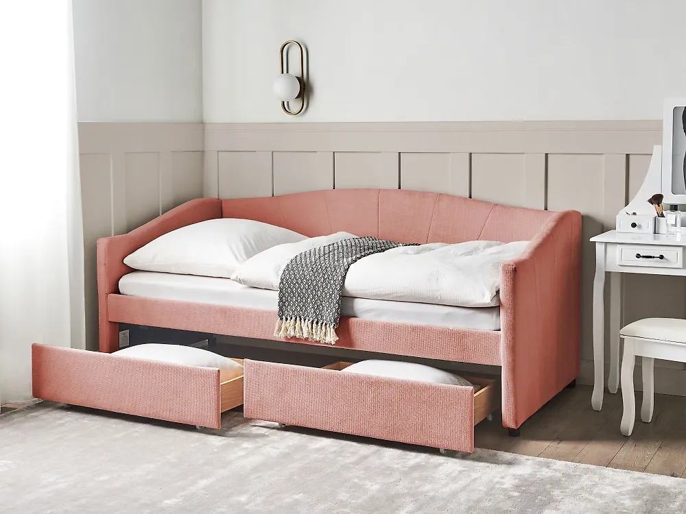 Daybed with Storage VITTEL Fabric Pink 90 x 200 cm (EU Single)_1178725