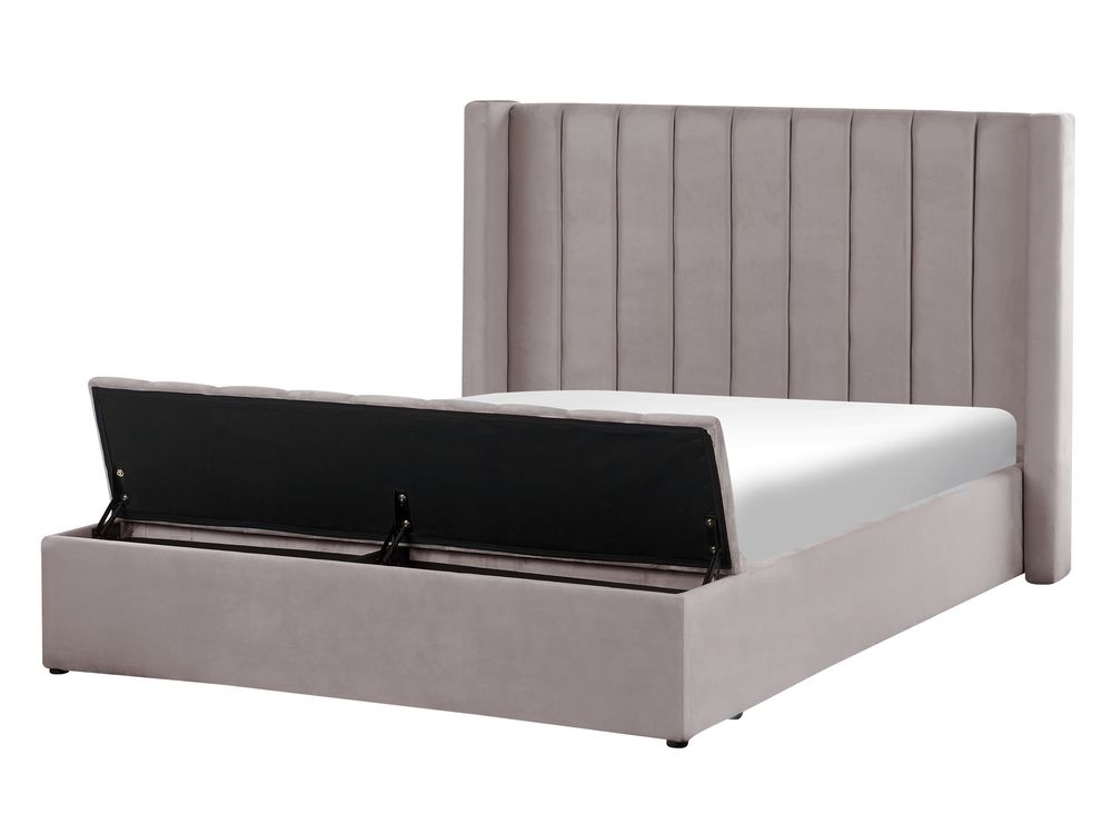 Waterbed with Storage Bench NOYERS Velvet Grey 140 x 200 cm (EU Double)