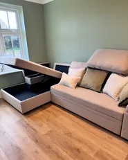 Kulmavuodesohva 3-istuttava HRISEY säilytystila Keinopellava Beige Oikea_1057012