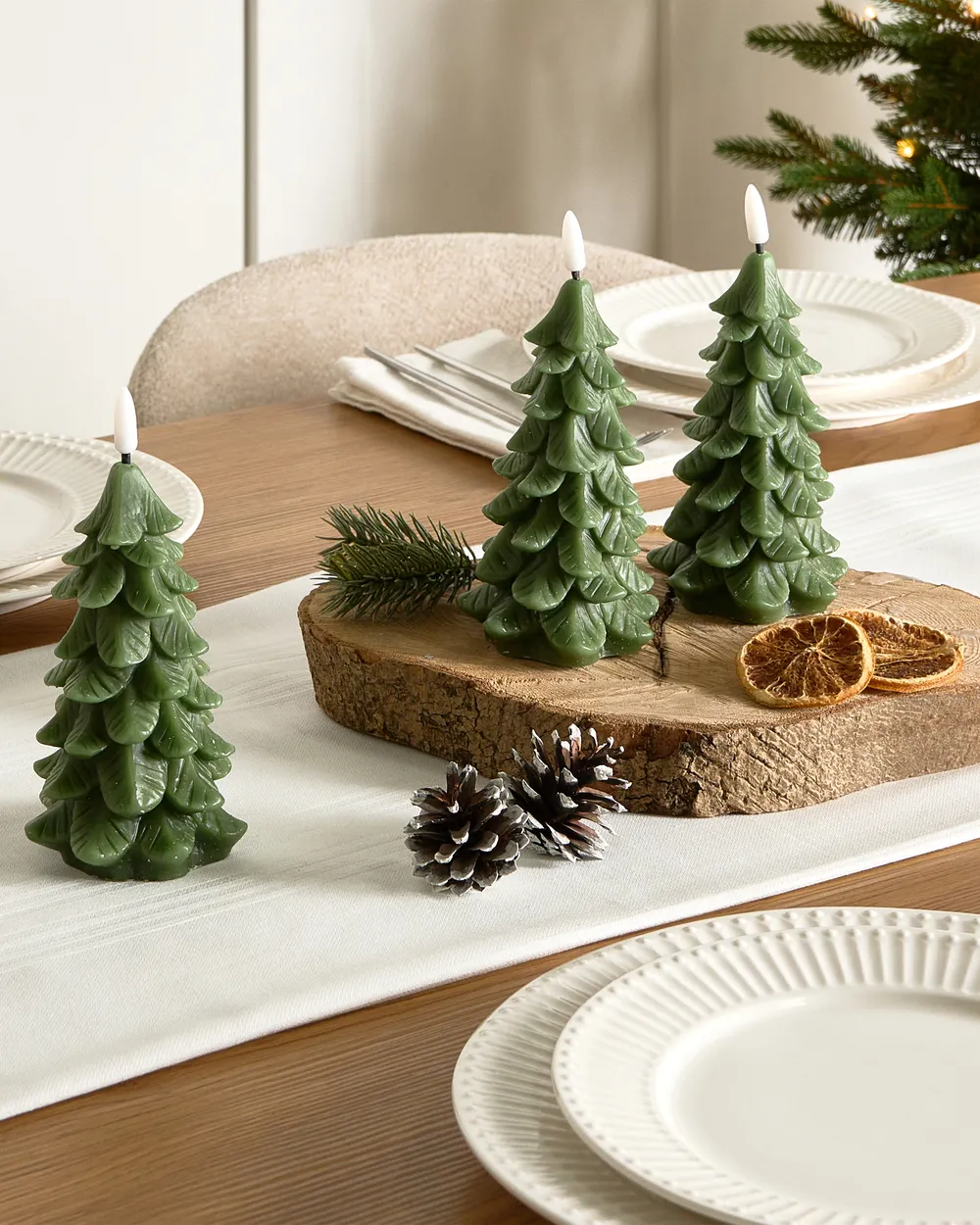 Set of 3 LED Candles VELOURA 16 cm Christmas Tree Green_1085080