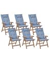 Set of 6 Garden Chairs with Cushions AMANTEA Acacia Wood Blue