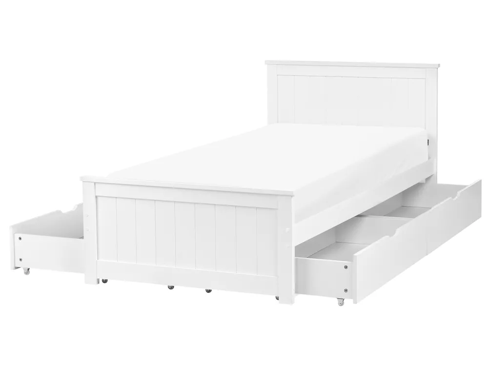 Bed with 4 Drawers SABRAN Pine Wood White 90 x 200 cm (EU Single)